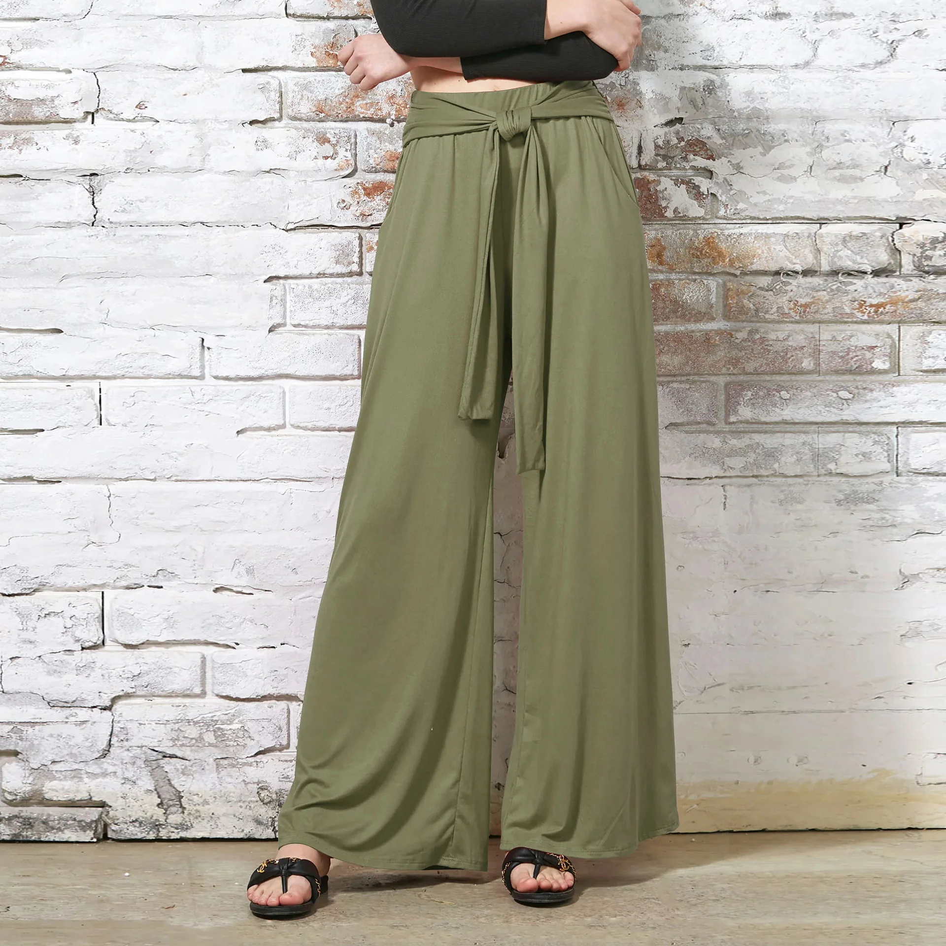 Damen Weit geschnittene Palazzo-Hose mit Bindegürtel R&B - Image 7