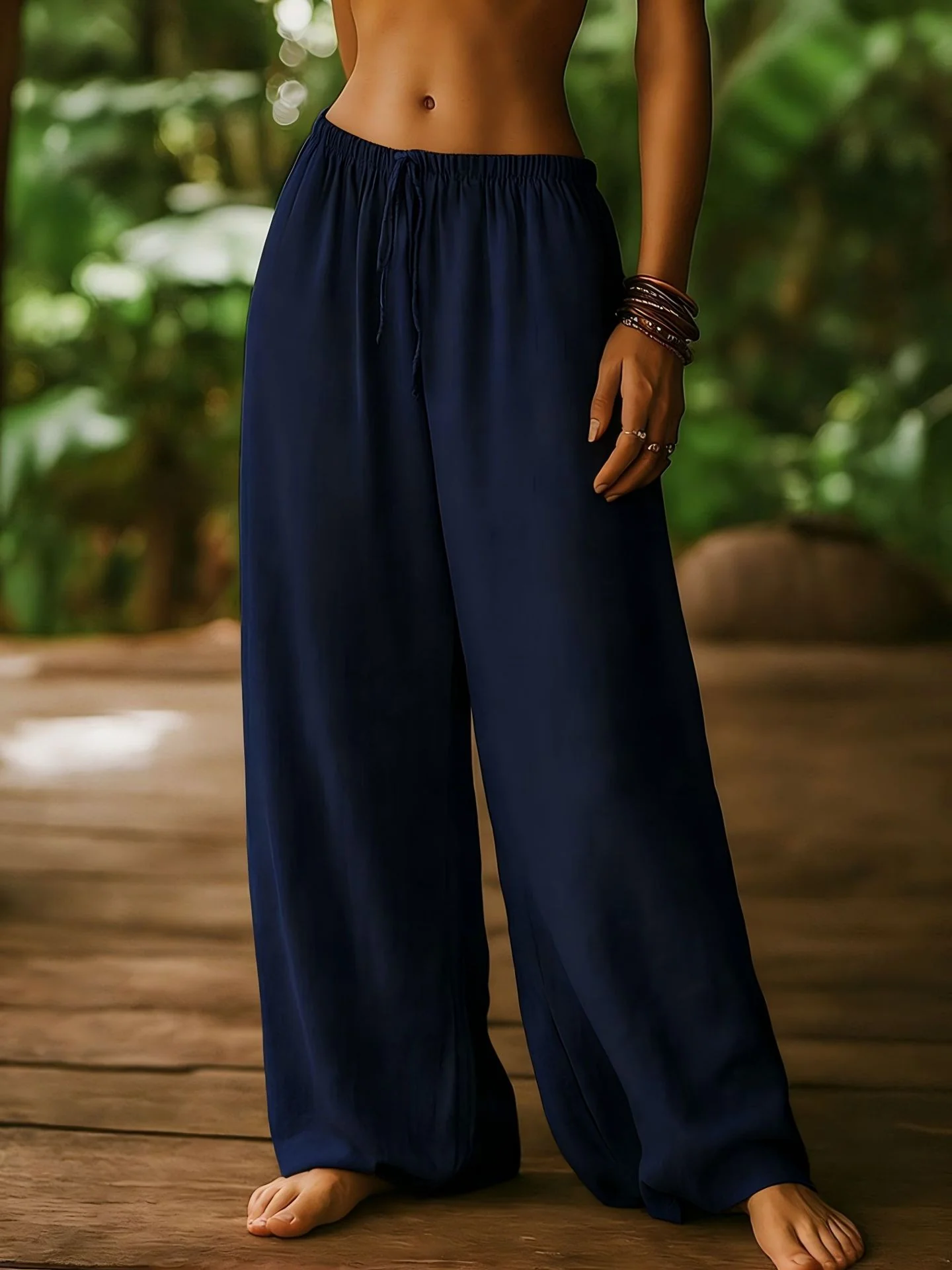 Damen Weit geschnittene Sommer-Hose mit elastischem Bund und Kordelzug R&B - Image 10