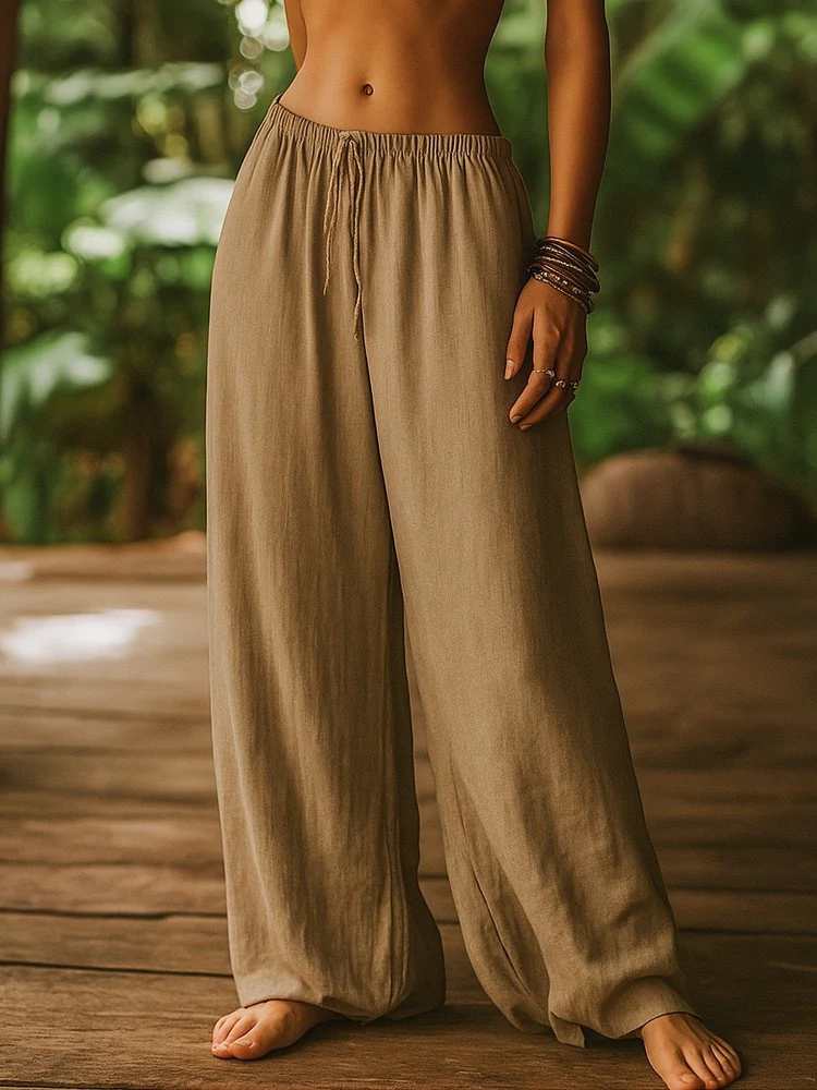 Damen Weit geschnittene Sommer-Hose mit elastischem Bund und Kordelzug R&B - Image 13