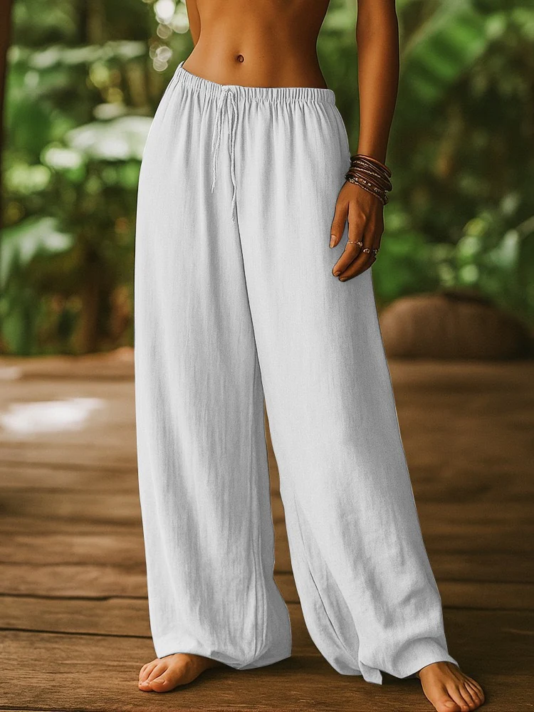 Damen Weit geschnittene Sommer-Hose mit elastischem Bund und Kordelzug R&B - Image 14