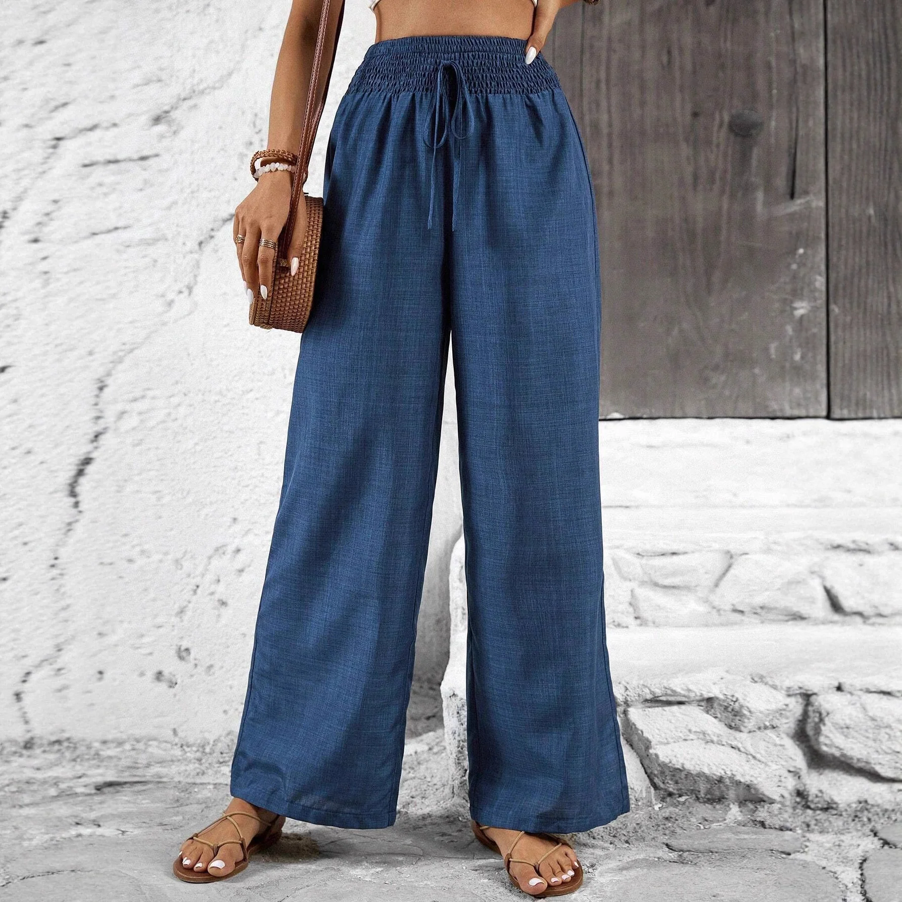 Damen weit geschnittene Sommerhose mit elastischem Bund und Kordelzug R&B - Image 4