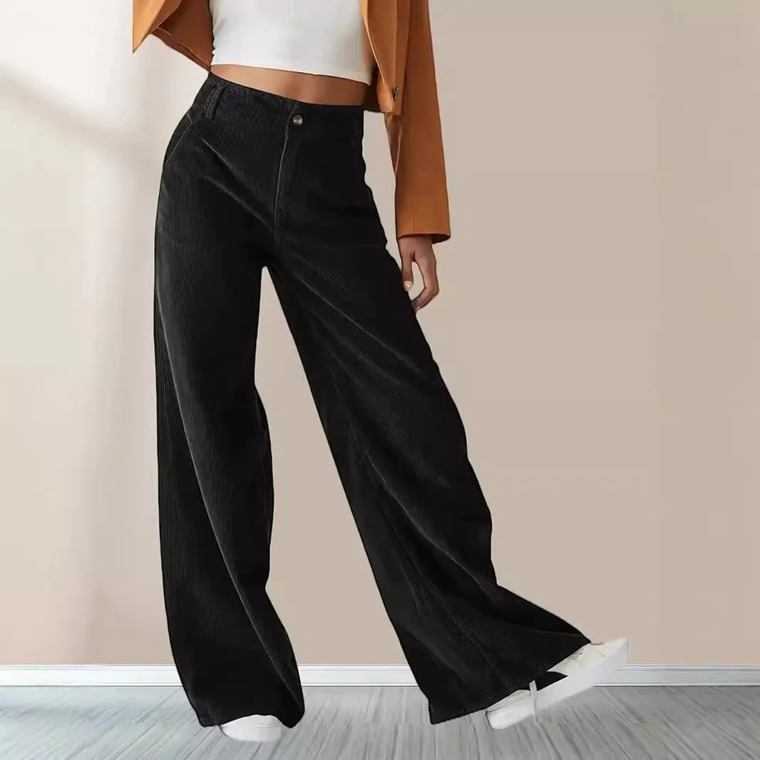 Damen Weit geschnittene Stoffhose mit hohem Bund und praktischen Taschen R&B - Image 2