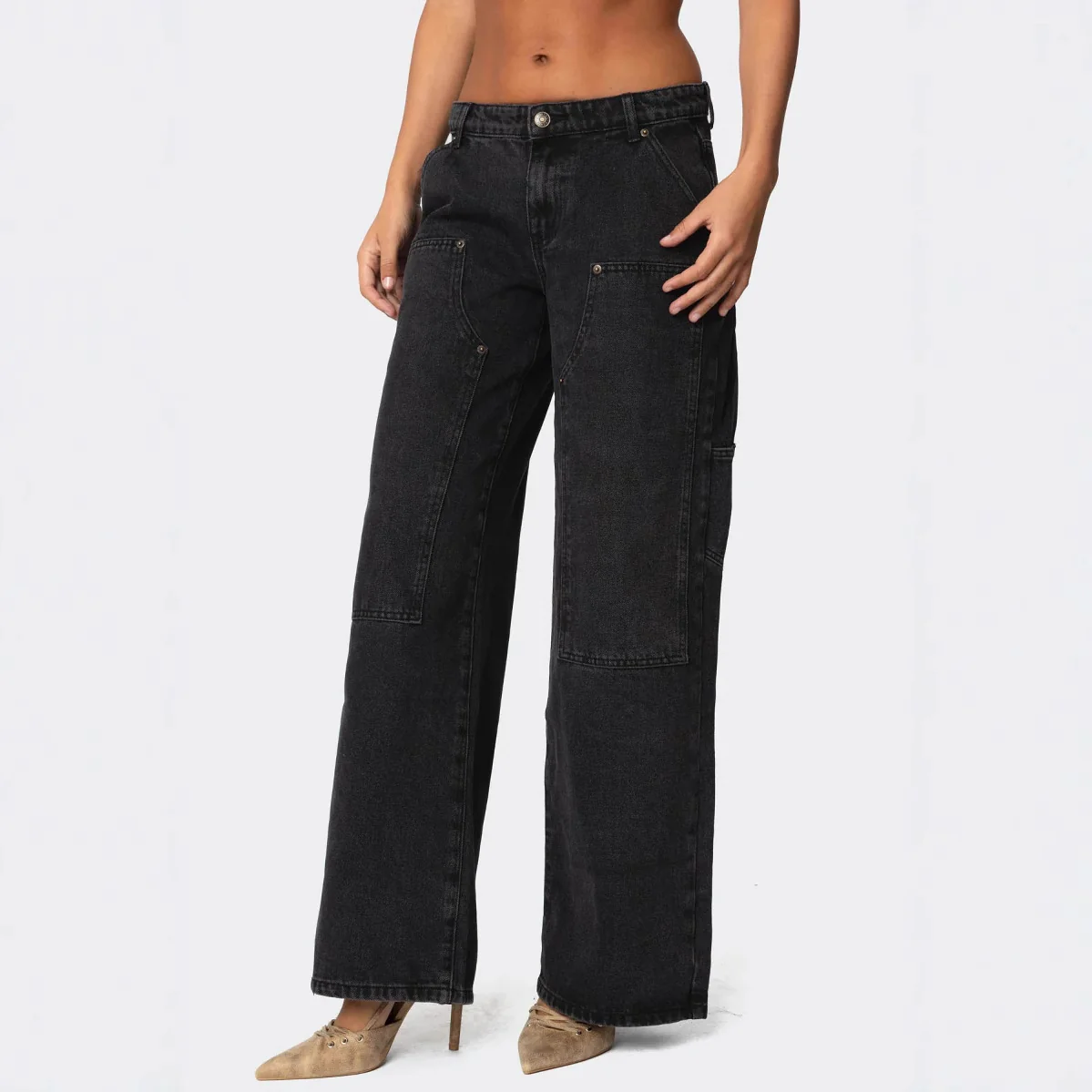 Damen Weit geschnittene Utility-Jeans mit praktischen Taschen und hohem Bund R&B - Image 4