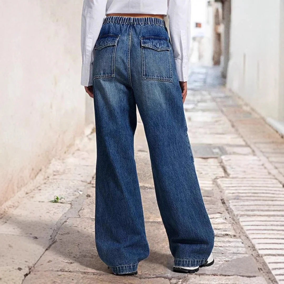 Damen Weite Denim-Hose mit elastischem Bund und hohen Taschen R&B - Image 3