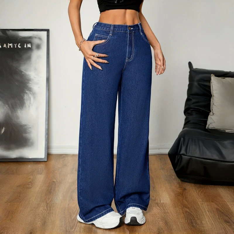 Damen Weite Denim-Hose mit hohem Bund und lässigem Schnitt R&B - Image 4