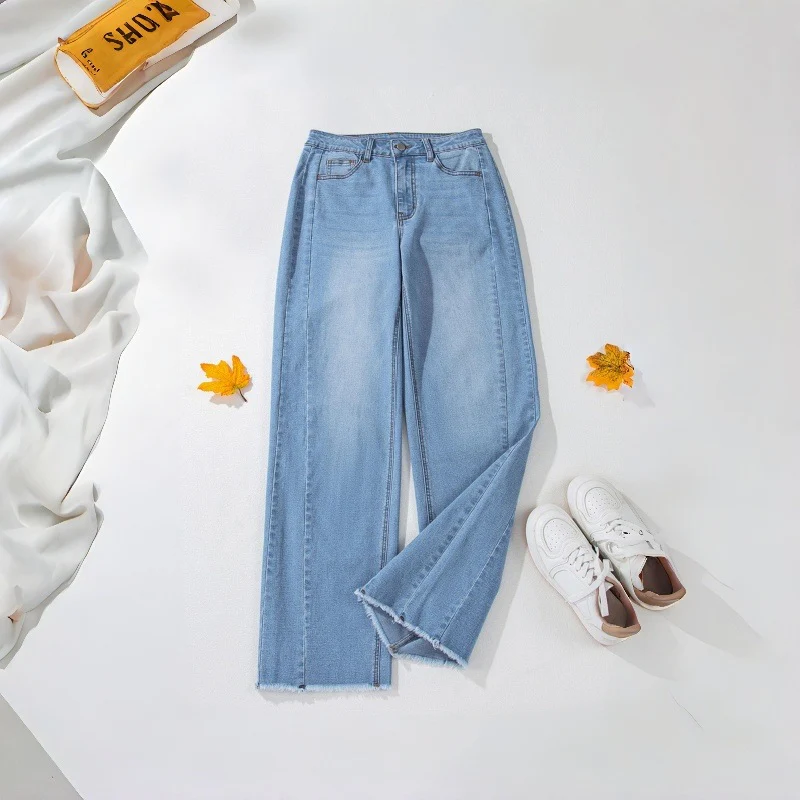 Damen Weite Denim-Hose mit rohem Saum und praktischen Taschen R&B - Image 4