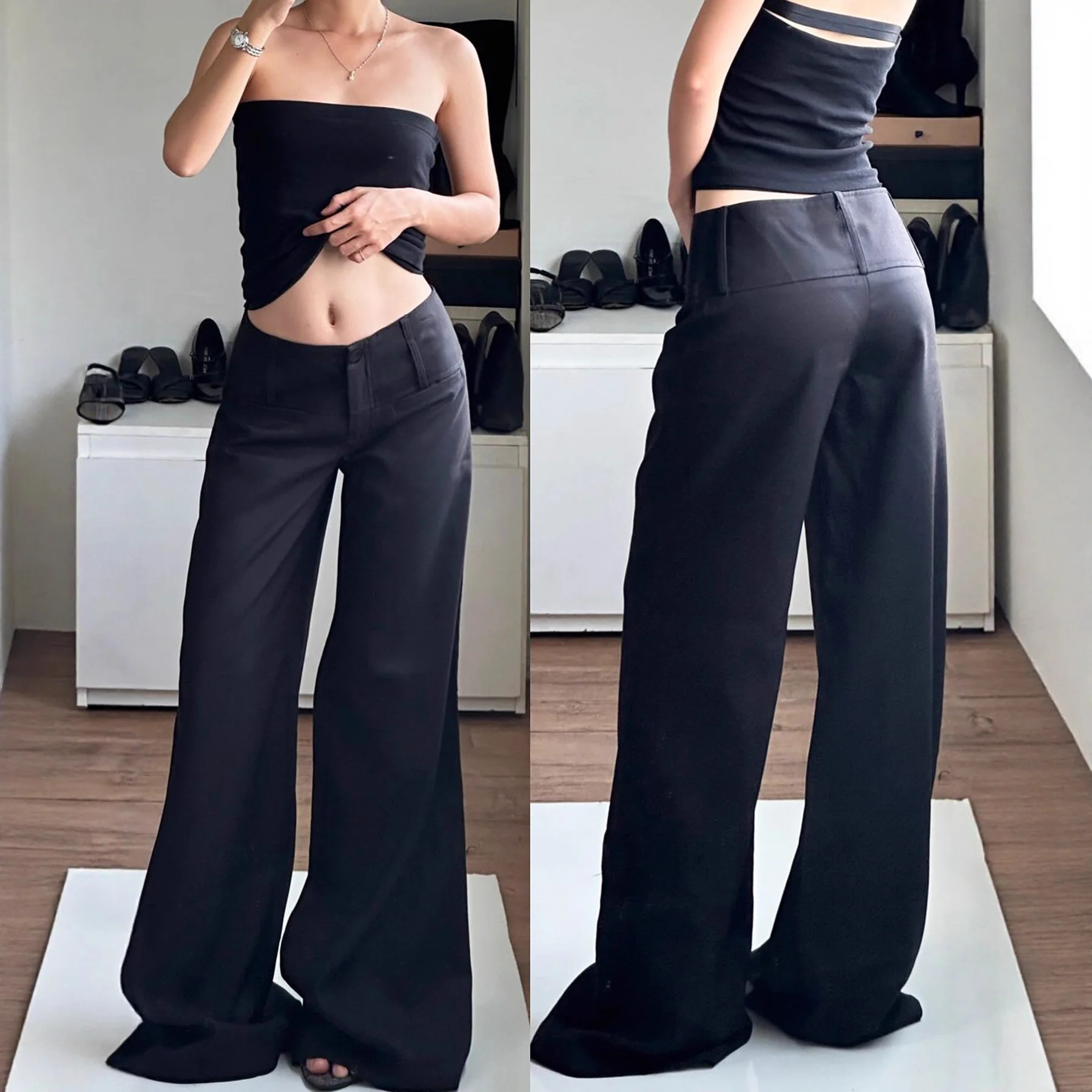 Damen Weite High-Waist-Hose R&B
