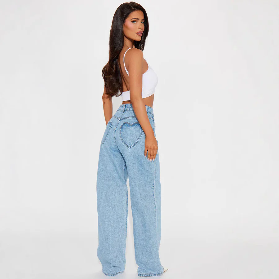 Damen Weite High-Waist Jeans mit klassischem Schnitt und ausgefransten Säumen R&B - Image 3