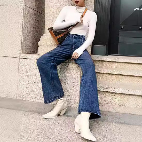 Damen weite Hochtaillen-Jeans mit komfortablem Sitz und lässigem Stil R&B