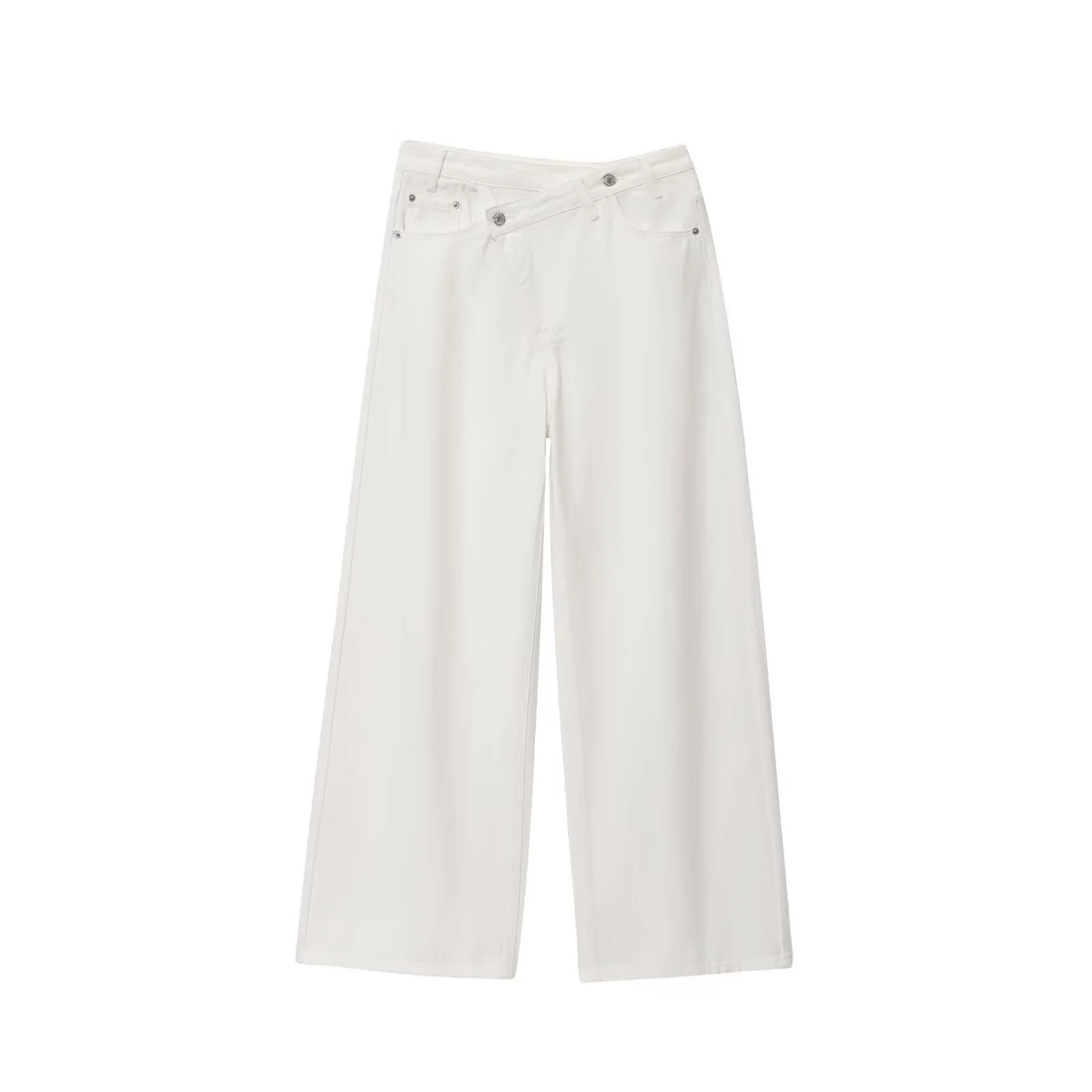 Damen weit geschnittene Jeans mit asymmetrischem Knopfverschluss und hohen Taillen R&B - Image 6