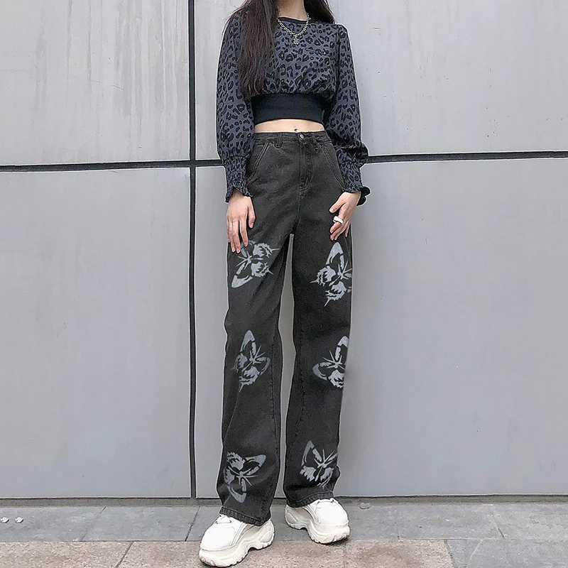 Damen weite Jeans mit auffälligem Schmetterlingsdruck R&B - Image 2