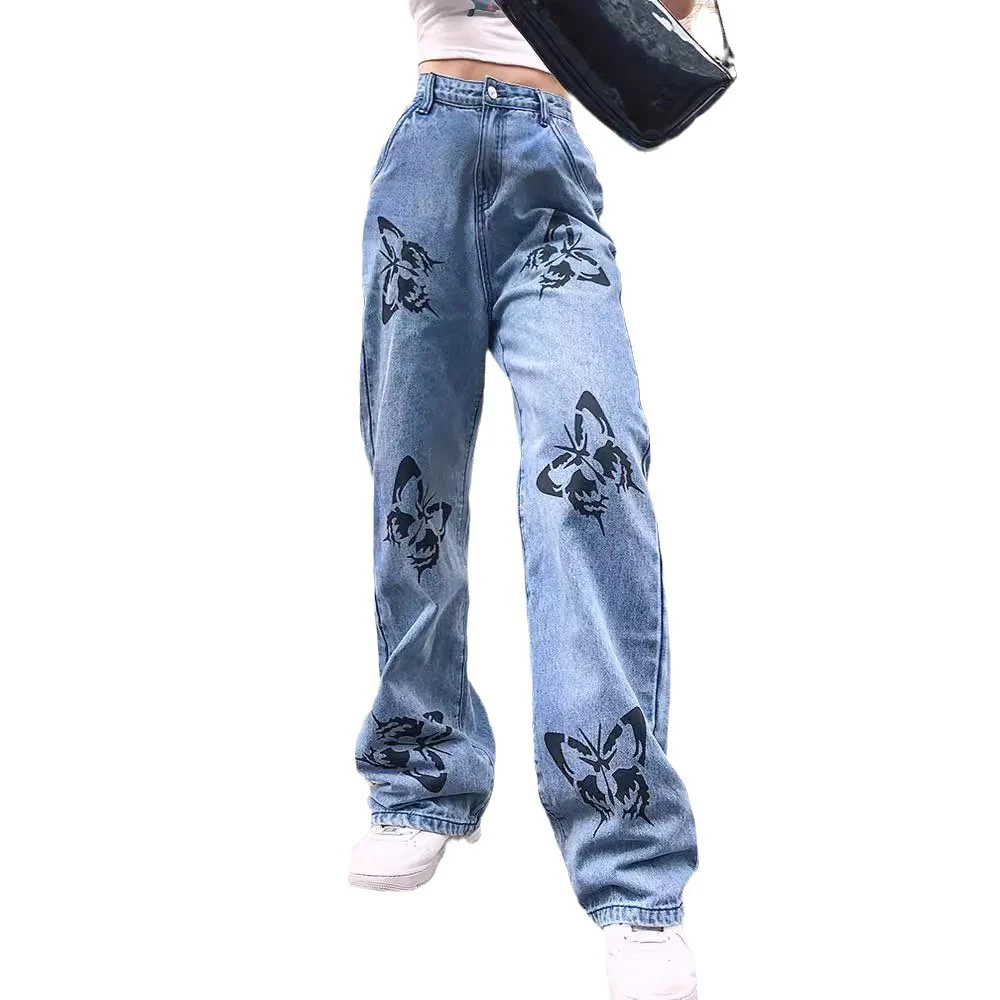 Damen weite Jeans mit auffälligem Schmetterlingsdruck R&B - Image 5