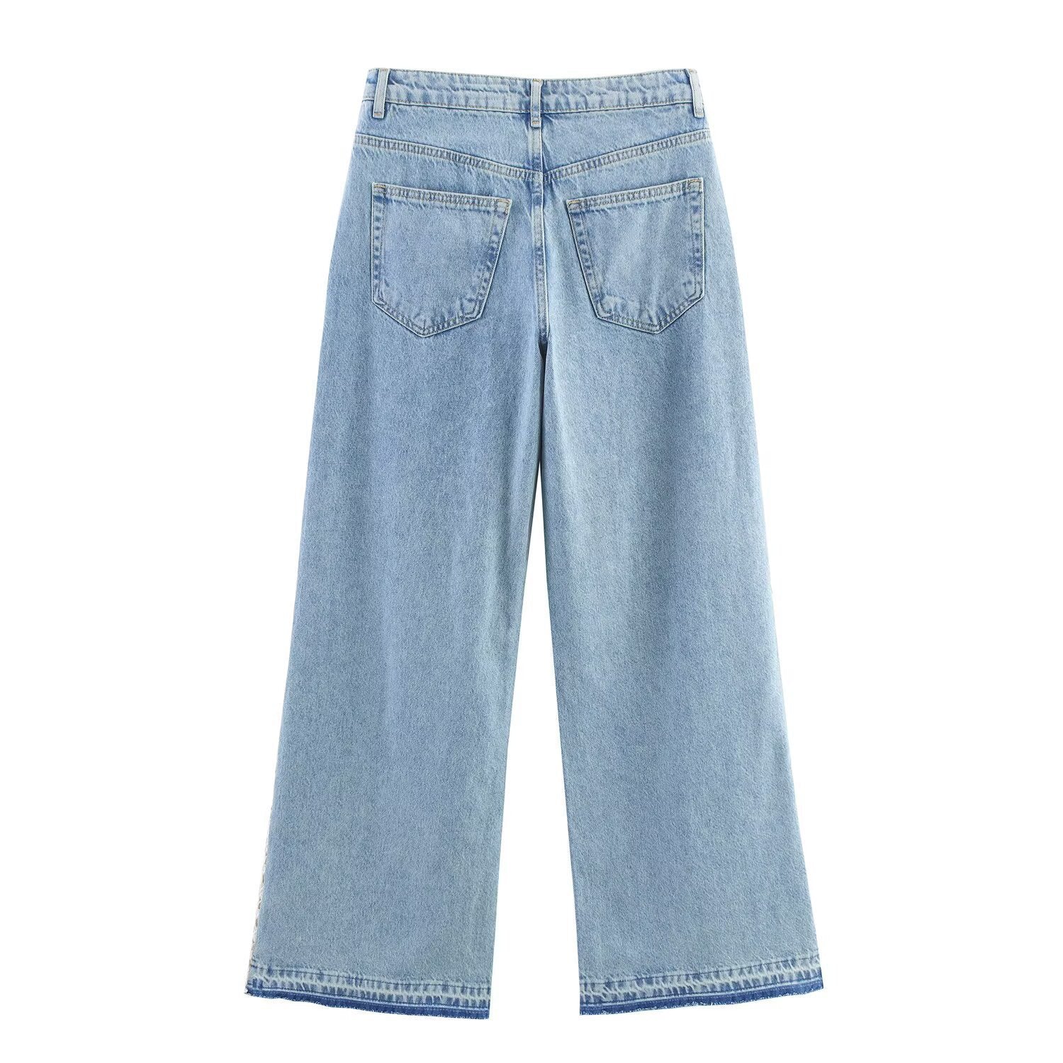 Damen weite Jeans mit floralen Spitzenapplikationen R&B - Image 2