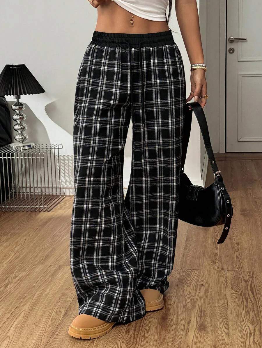 Damen weite Karohose mit elastischem Bund und seitlichen Taschen R&B - Image 2
