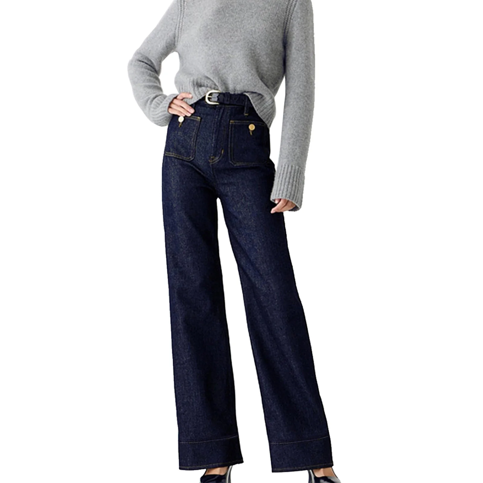 Damen Weite Komfortable Jeans mit hohen Bund R&B - Image 6