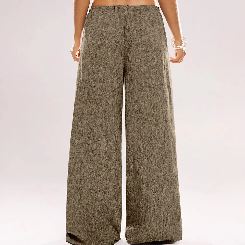 Damen Weite Leinenhose mit elastischem Bund und dekorativen Kordeldetails R&B - Image 2
