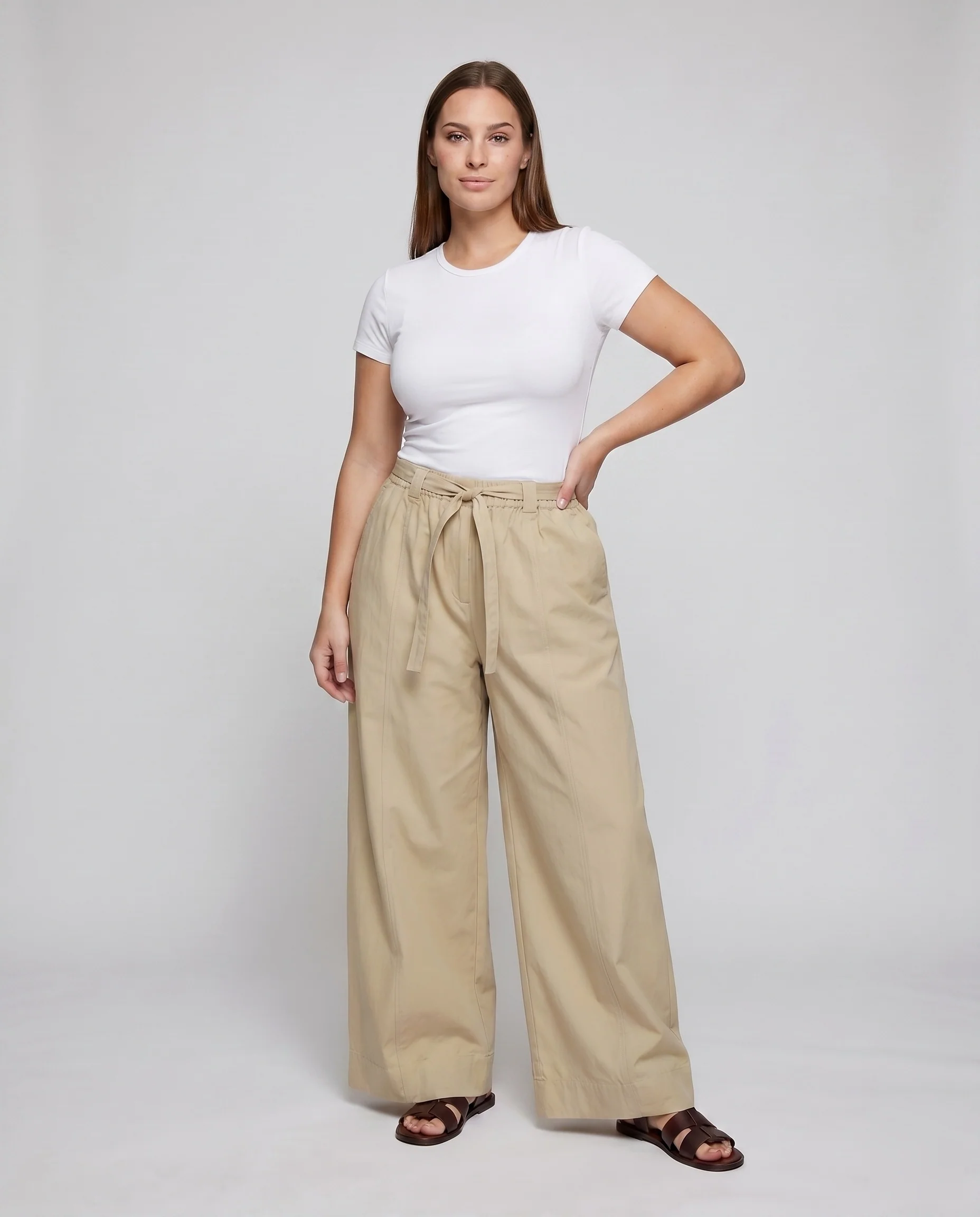 Damen weite Leinenhose mit elastischem Bund und praktischen Taschen - Image 2