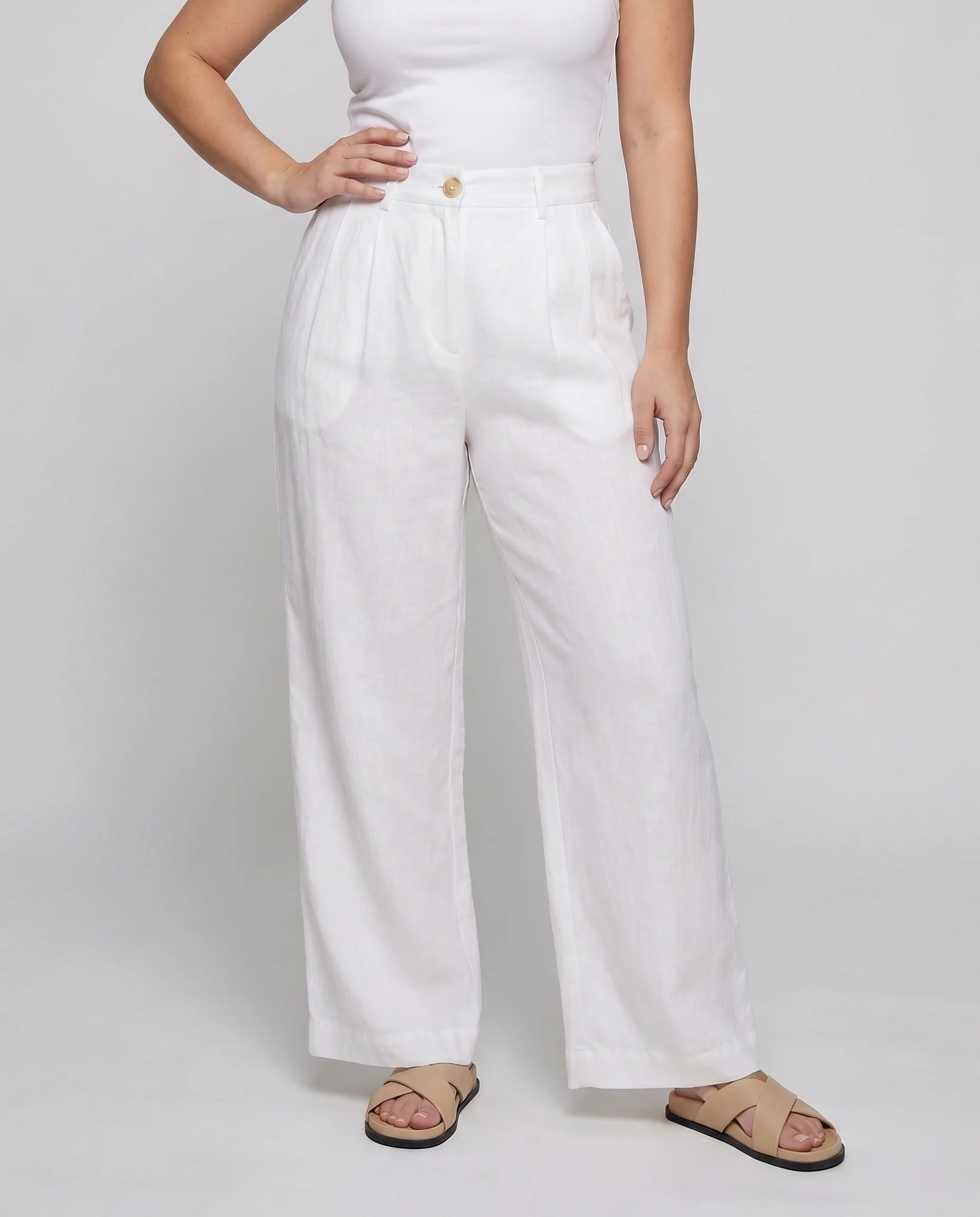 Damen weite Leinenhose mit elastischem Bund und seitlichen Taschen - Image 2