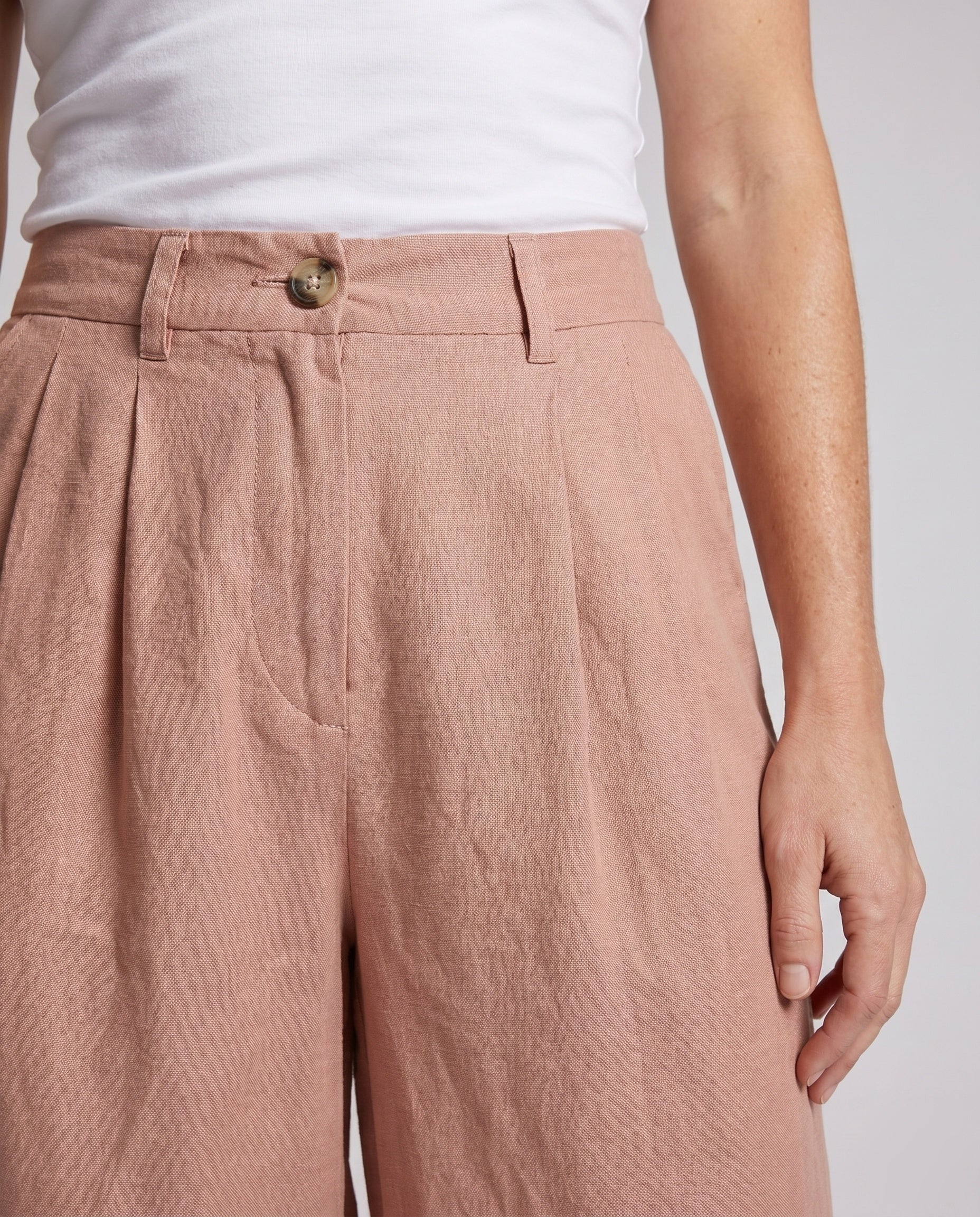 Damen Weite Leinenhose mit hoher Taille und seitlichen Taschen - Image 3