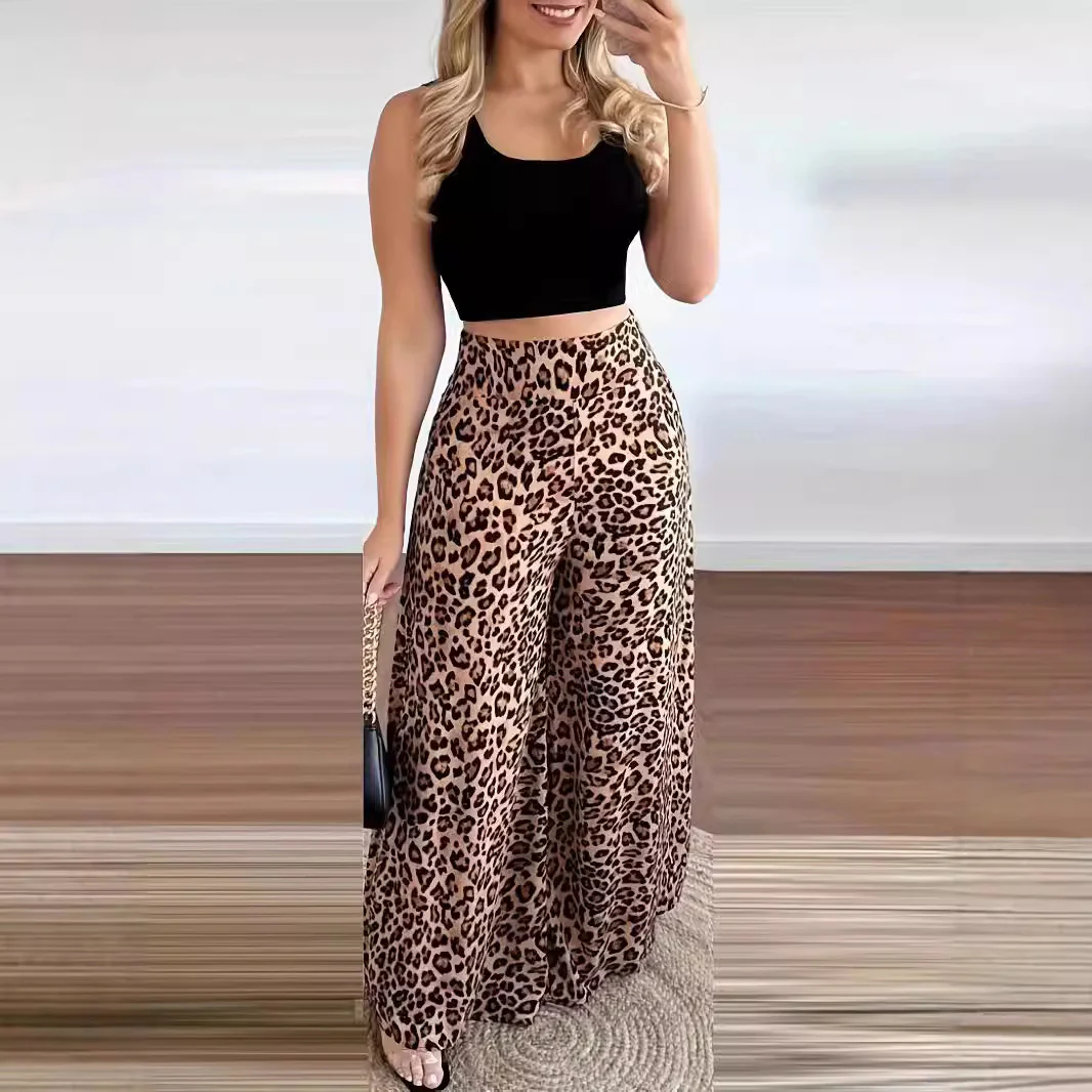 Damen Weite Leoprint-Hose mit hohem Bund und elastischem Taillenbund R&B - Image 4
