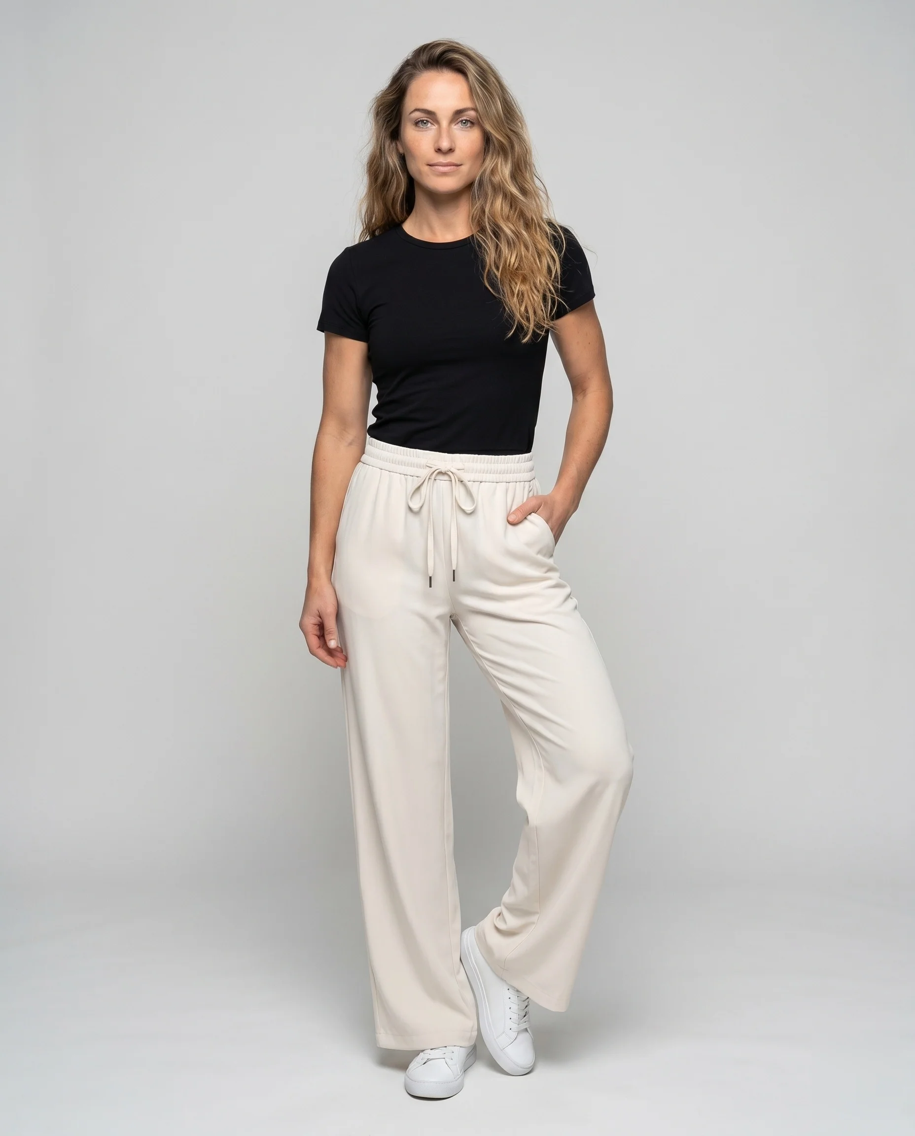 Damen weite Lounge-Hosen mit elastischem Bund und modischen Details