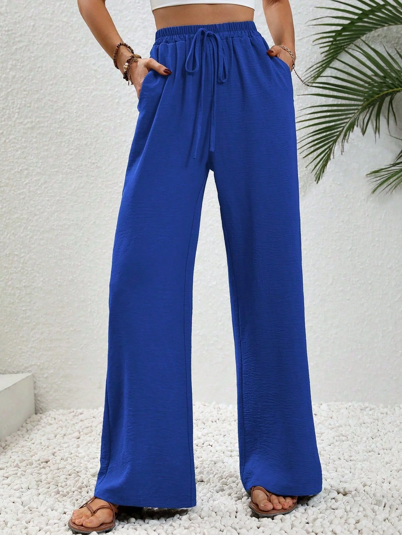 Damen weite Palazzo-Hose mit elastischem Bund und seitlichen Taschen R&B - Image 5