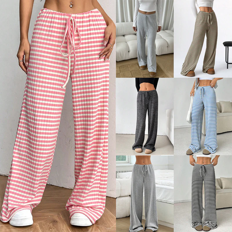 Damen weite Relax-Hose aus weichem Rippmaterial mit Kordelzug R&B