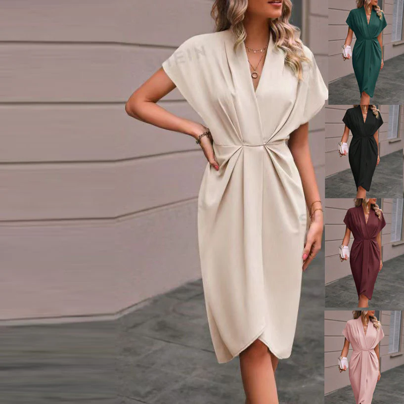 Damen Wickelkleid mit elegantem V-Ausschnitt und Drapierung R&B