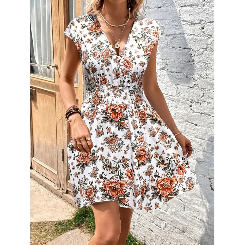 Damen Wickelkleid mit floralem Muster und elastischer Taille R&B - Image 2