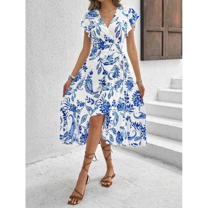 Damen Wickelkleid mit floralem Muster und fließendem Saum R&B - Image 2