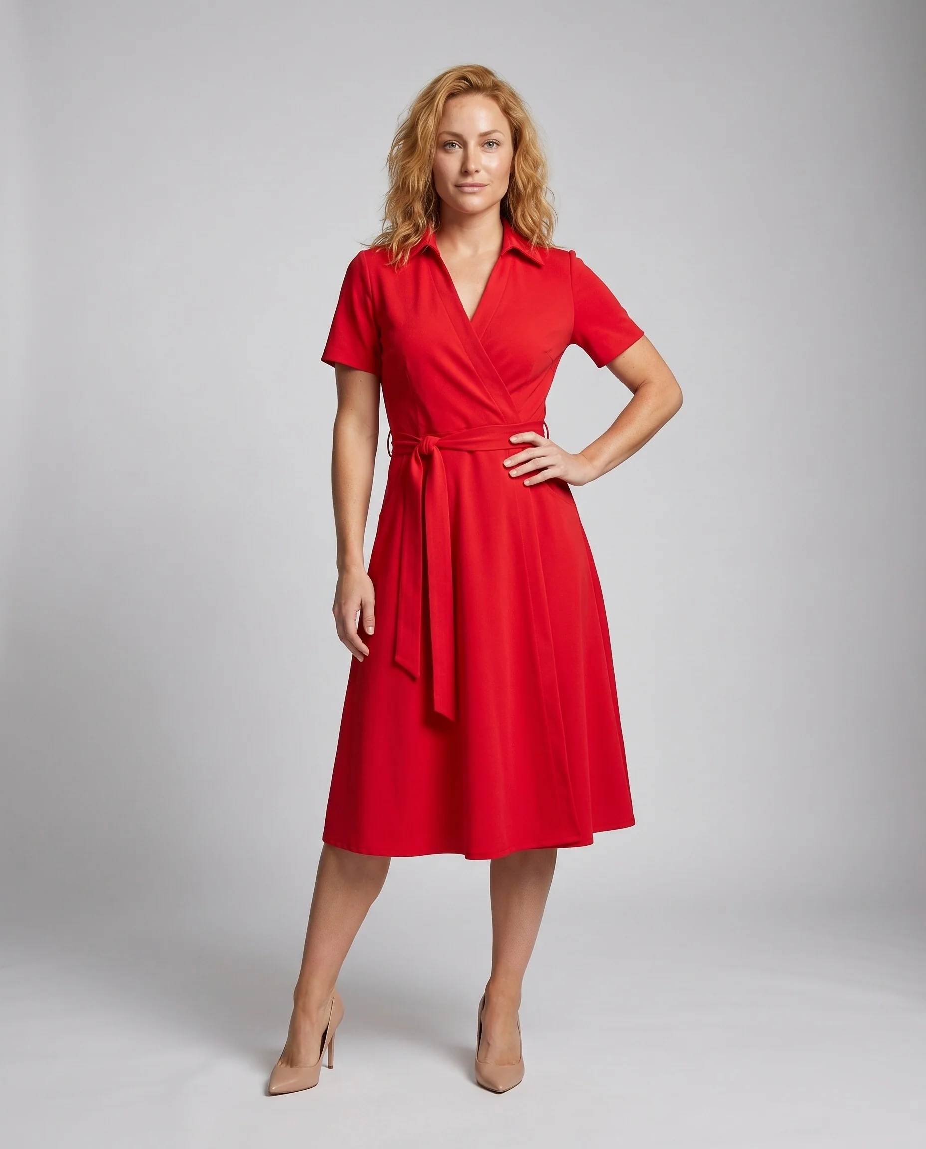 Damen Wickelkleid mit Kragen und Figurbetonter Taillierung R&B
