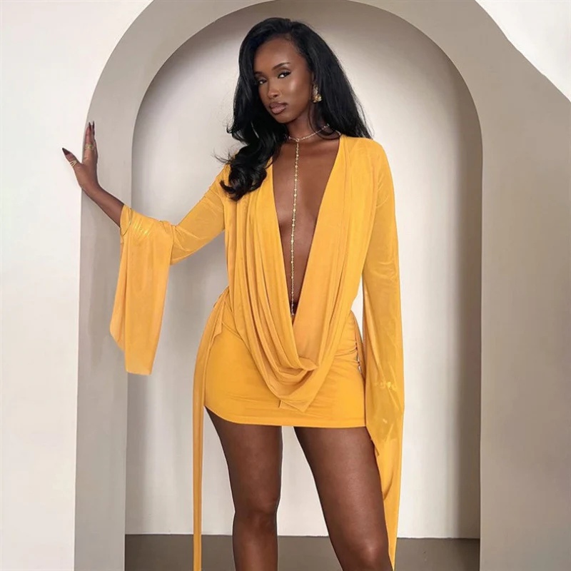 Damen Wickelkleid mit tiefem V-Ausschnitt und langen Ärmeln R&B - Image 8