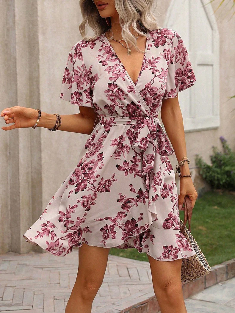 Damen Wickelkleid mit voluminösen Ärmeln und asymmetrischem Saum R&B - Image 6