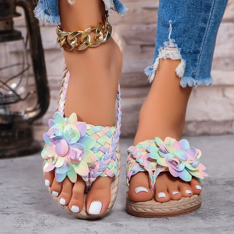 Damen Zehentrenner-Sandalen mit dekorativen Blütenapplikationen und rutschfester Sohle Heidi-Mode - Image 14