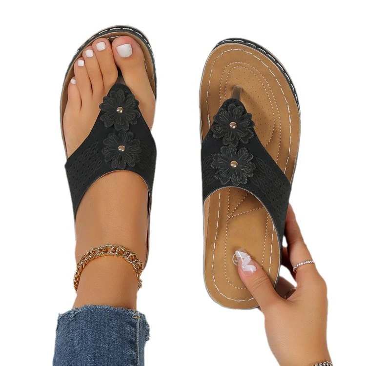 Damen Zehentrenner-Sandalen mit floralem Design und anatomischem Fußbett Heidi-Mode - Image 5