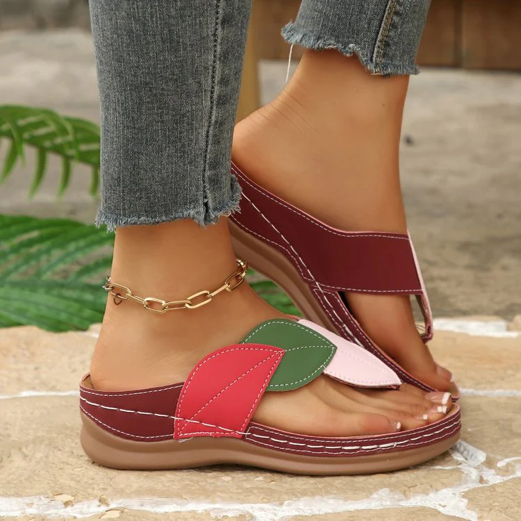 Damen Zehentrenner-Sandalen mit modischem Blatt-Design und anatomischem Fußbett R&B - Image 3