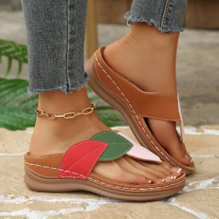 Damen Zehentrenner-Sandalen mit modischem Blatt-Design und anatomischem Fußbett R&B - Image 8