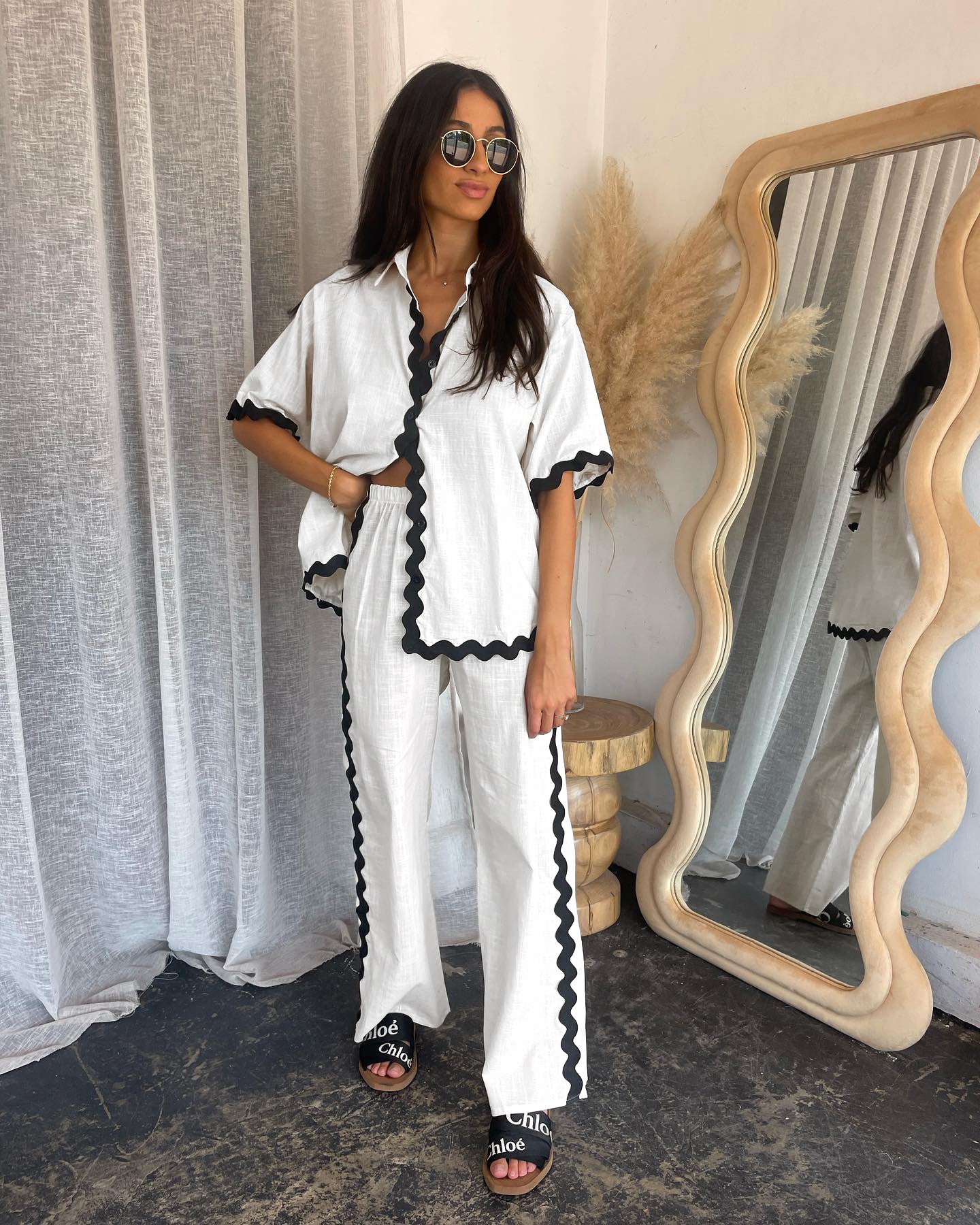 Damen Zweiteiler Set mit frischem Leinenstoff und dekorativem gewelltem Saum R&B - Image 6