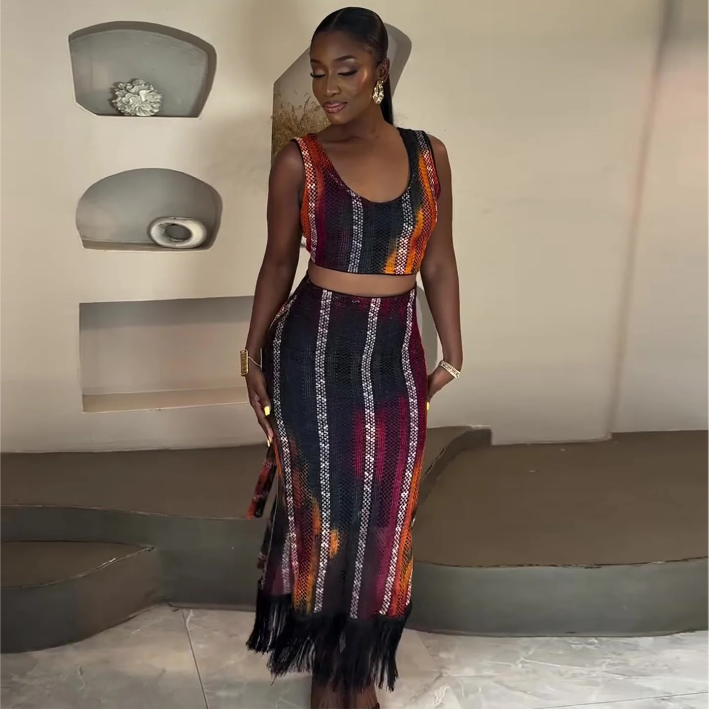 Damen Zweiteiliges Festliches Outfit mit Fransendetails R&B - Image 4