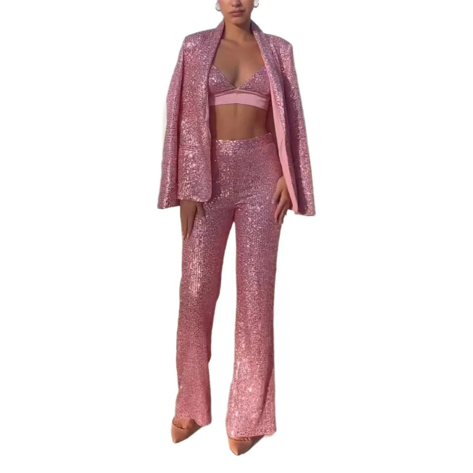 Damen Zweiteiliges glitzerndes Jumpsuit-Set mit elegantem Blazer und figurbetontem Oberteil R&B - Image 5