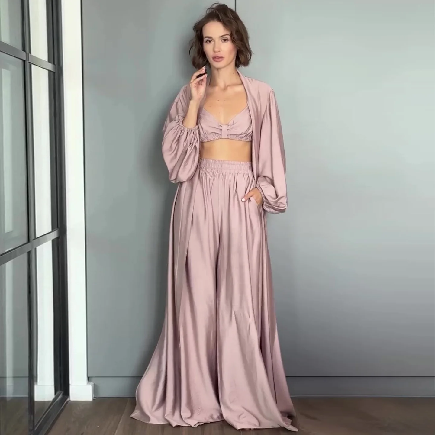 Damen Zweiteiliges Set aus luftiger, weicher Baumwolle mit weitem Schnitt und elastischem Bund R&B - Image 4