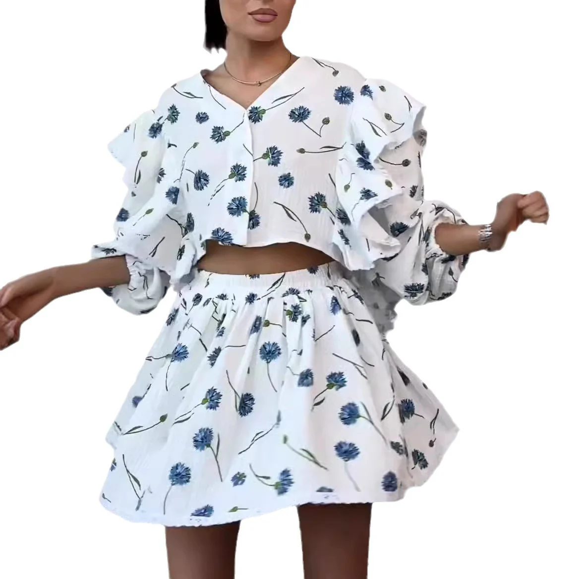 Damen Zweiteiliges Set mit herzförmigem Muster und luftiger Bluse R&B - Image 5