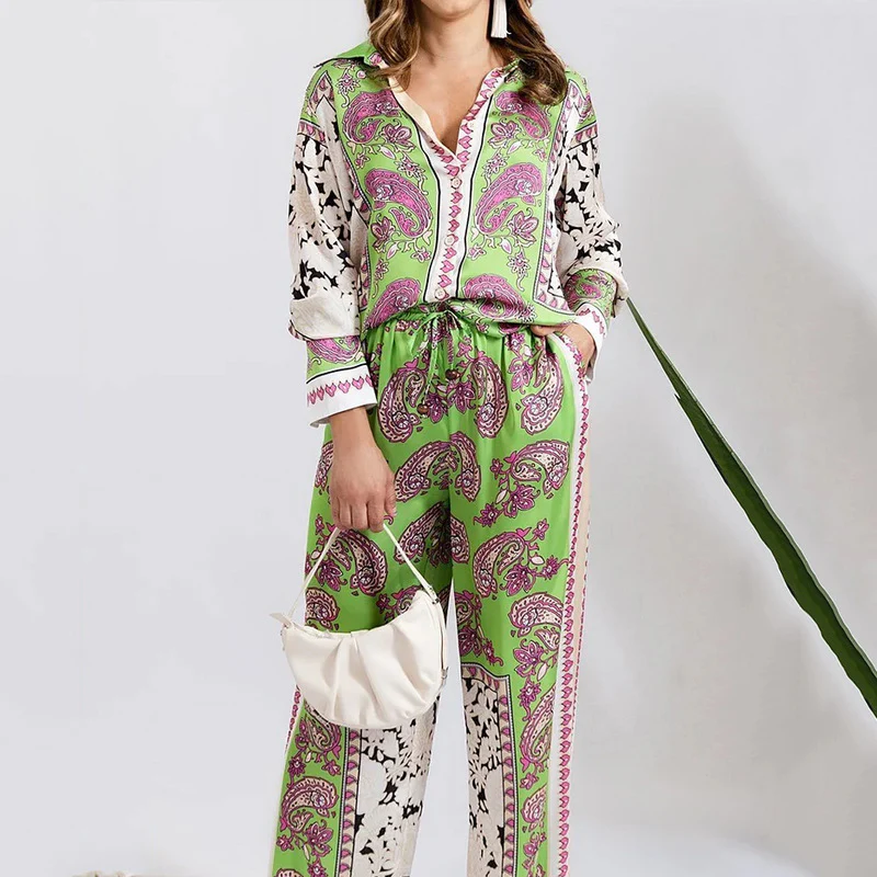 Damen Zweiteiliges Set mit Paisley-Muster und Lockerem Schnitt R&B