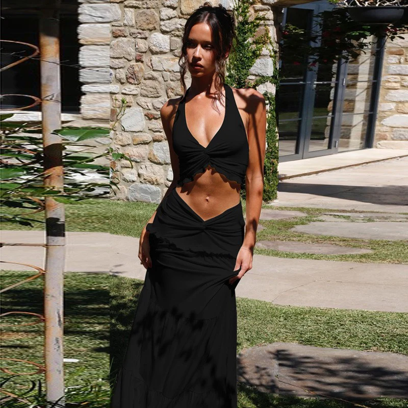 Damen Zweiteiliges Sommer-Outfit mit Knotted Top und fließendem Rock R&B - Image 10