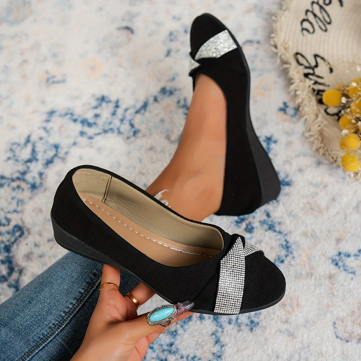 Elegante Kristall-Bogen-Keilabsatz-Sandalen R&B R&B - Image 5