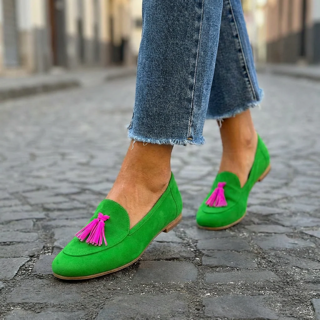 Grüne Loafer mit Pinker Fransenapplikation R&B R&B - Image 2