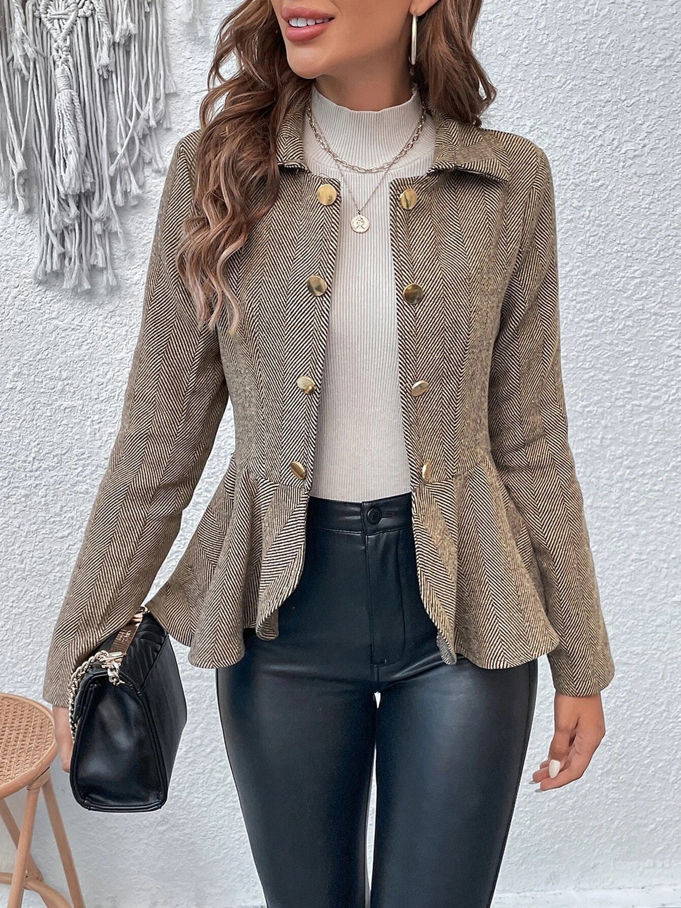R&B | Blazer Slim Passform Jacquard Doppelreiher Peplum Bürogebrauch - Image 2