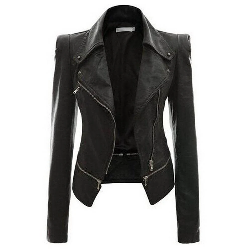 R&B | Damen Slim Fit PU Leder Zip-Up Jacke