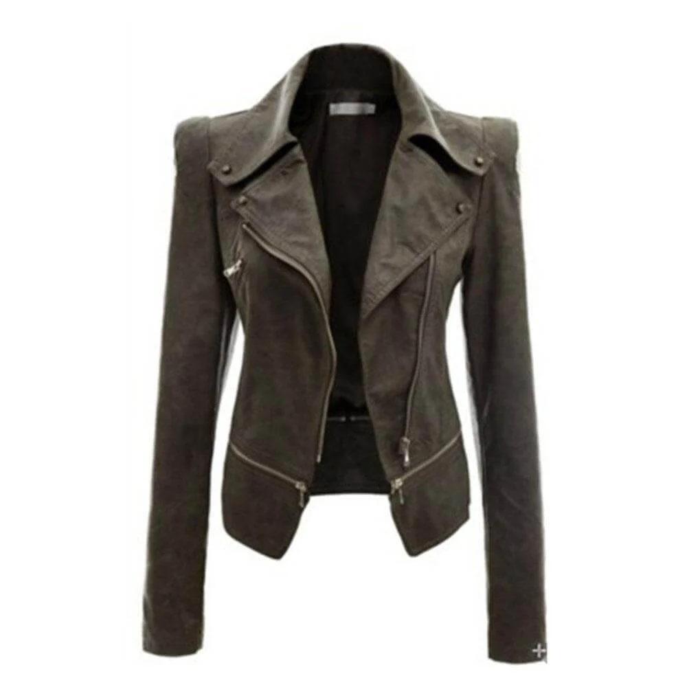 R&B | Damen Slim Fit PU Leder Zip-Up Jacke - Image 2