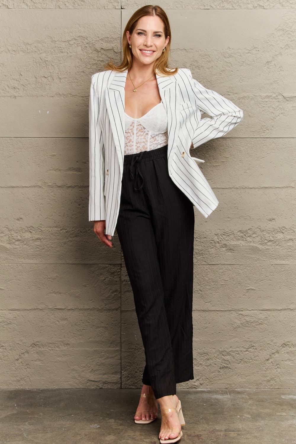 R&B | Gestreifter Reverskragen Langarm Blazer - Image 4